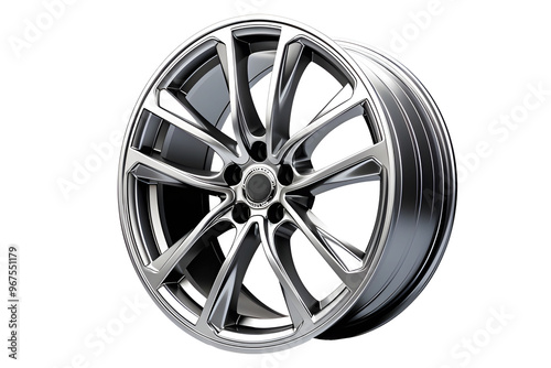 Wheel Alloy car wheels Rim silver chrome or Mag Wheel high performance auto part decoration isolated on transparent background or cut out PNG. Transport vehicles transportation.