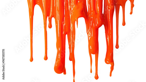 Orange dripping paint isolated on png background.