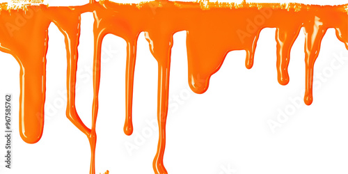 Orange dripping paint isolated on png background.