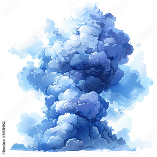 Dense Blue Smoke Cloud 3D Render Isolated Png Vector.