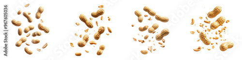 falling ripe peanut butter fruits on white background, full depth of field,transparent background