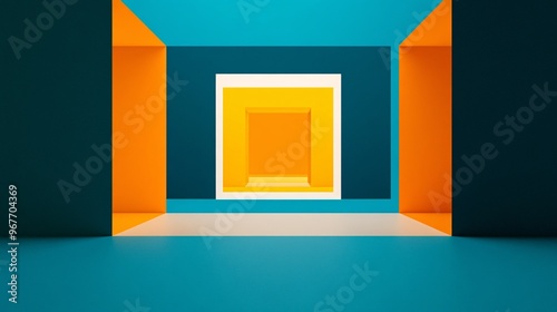 3D geometric shapes layered and arranged to create a sense of depth with shadow effects adding realism and complexity Perfect for architectural visuals Large space for text in center Stock Photo with