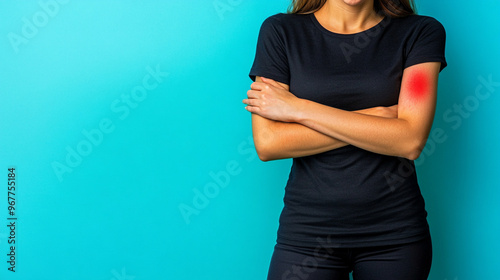 woman's hand scratching her forearm, showing a red rash, symbolizing discomfort from skin irritation, eczema, or allergies, highlighting health and dermatological issues