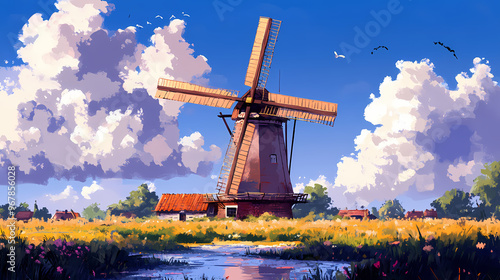 Old dutch windmill. Windmill. Illustration