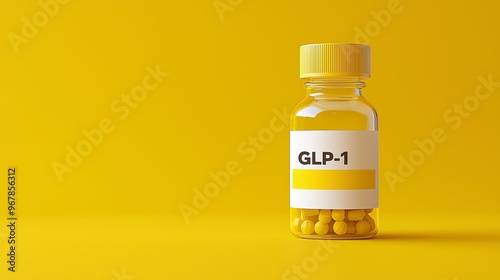 A vial labeled glp-1 on a yellow background, symbolizing medication or treatment related to glp-1.