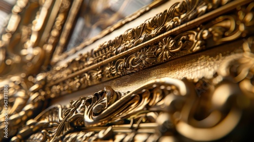 Close-up of ornate gold frame with intricate details.