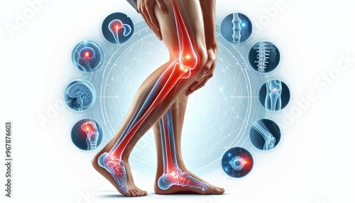 Human Body Pain Anatomy - Knee, Foot and Leg Pain Illustration