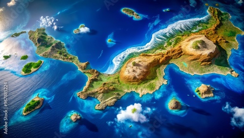 Vibrant satellite image of the Canary Islands, a Spanish archipelago, located off the northwest coast of Africa,