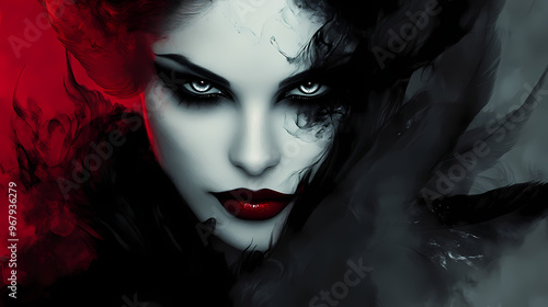 Fashion portrait of gothic vampire queen with beautiful dark makeup. generative ai. Vampire. Illustration