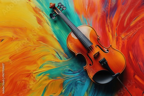 Violin on colorful background