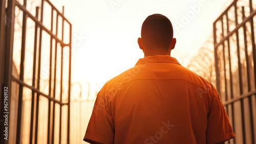 Prisoner being released, walking out through the gates into the sunlight, Life after prison, freedom