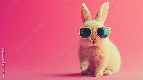 Cute funny Easter bunny wearing glasses, set against a solid color background. Intellectual look, perfect for Easter and spring-themed designs and concepts.