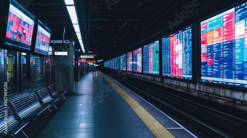 Amidst the stillness of an abandoned subway platform, digital screens emerge as beacons of electoral suspense. The platform's austere embrace of metal benches