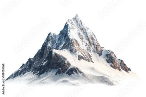 A majestic, snow-covered mountain peak isolated on a transparent background. perfect for outdoor and travel-themed visuals.