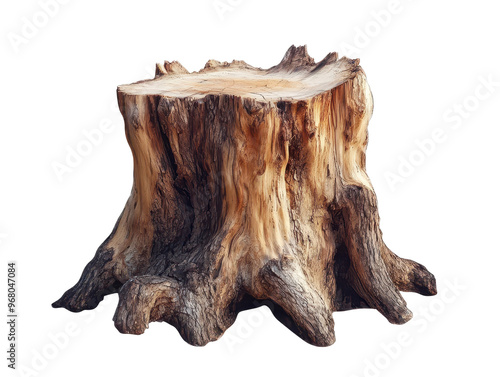 Tree stump with aged wood texture, isolated on transparent background.