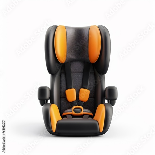 Child car seat with shock absorption, safety accessory, photorealistic design, extra safety, isolated on white background.