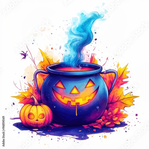 Magic potion is brewing in cauldron for halloween party celebration