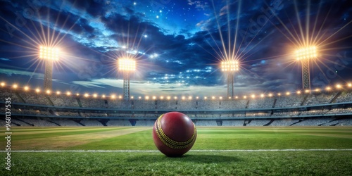 Cricket Ball Under Stadium Lights, Stadium, Night, Cricket