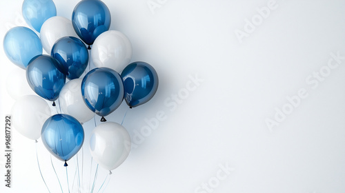 A cluster of vibrant blue balloons floating gracefully against a clean white background