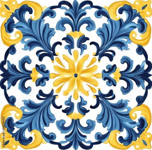 Classic Vietri tile from the Amalfi Coast, Italian, with lemons and decorations