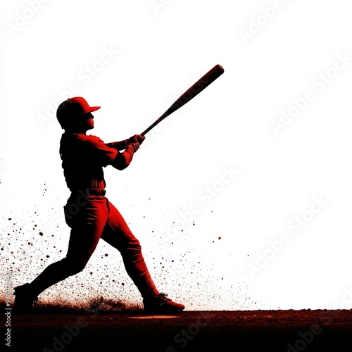 Dynamic silhouette of a baseball player in action, capturing the intense moment of a powerful swing on a clear background.