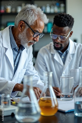 Professor Guiding Student Through Chemistry Experiment in a Modern Science Lab