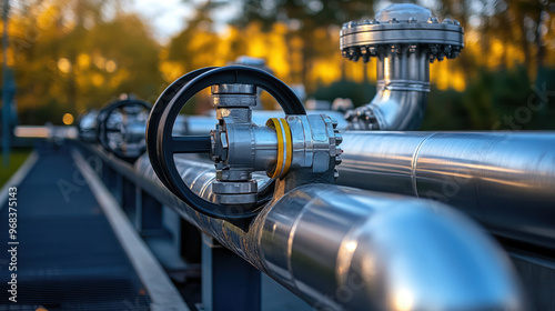 gas pipeline pipes, large industrial petrol station, heating, gas transmission over distance, water supply, equipment, technology, engineering, oil, chemistry