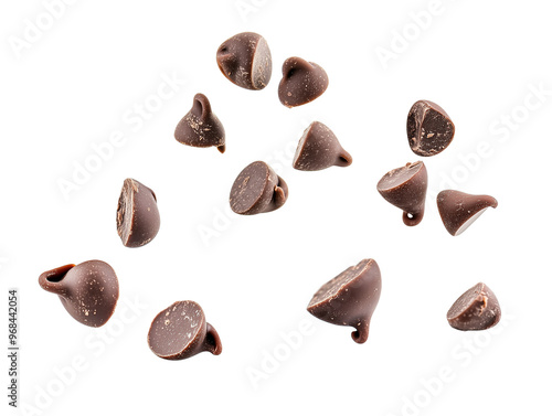 Chocolate Chips Scattered On a Transparent Background