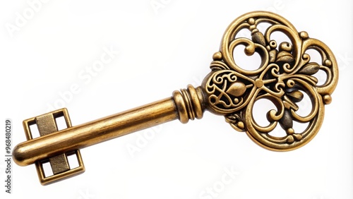 Vintage golden skeleton key with intricate design, vintage, gold, skeleton, key, antique, old, rusted, unlock, mystery, treasure