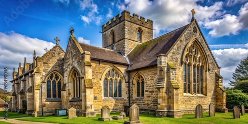 Saint Laurence Church in Hawkhurst, Kent, UK with beautiful stone architecture and stained glass windows