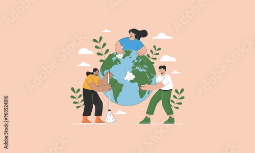 People cleaning and nurturing the Earth for environmental sustainability and care.