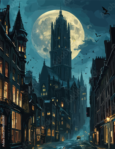 Moonlit Gothic Cityscape