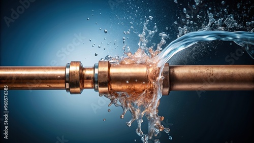 repairman, plumbing problem, broken, plumbing disaster, leaking, burst, leaking pipe, repair, plumbing, water supply, plumbing system, water, Burst copper pipe with water leaking out