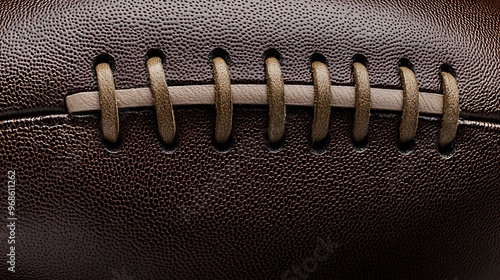 Close-up of an American Football's Lacing and Leather Texture