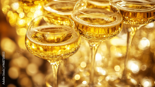 Champagne Coupes with Bubbles at Festive Celebration