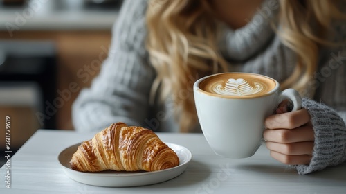 Cozy morning with young woman enjoying coffee