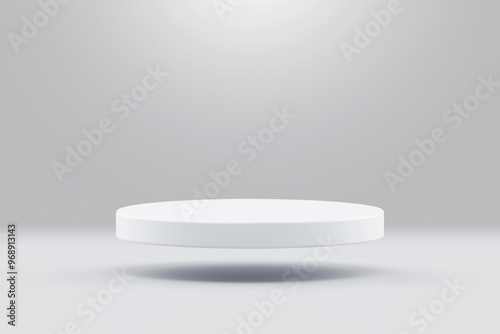 White podium background empty pedestal presentation stage scene abstract platform showcase blank stand display mockup 3D product design. Luxury round minimal levitation template isolated backdrop.