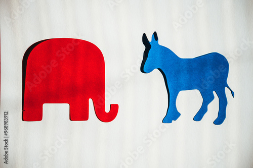 U.S. Presidential Election 2024: Political Rivalry Between Blue Donkey and Red Elephant Symbolizes Democrats vs Republicans