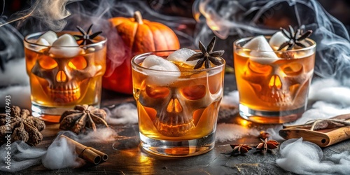 "Witches' brew cocktails, glowing skull ice cubes, spider web straws, and dry ice fog swirling around Bacardi infused with citrus, spices and autumnal flavors"