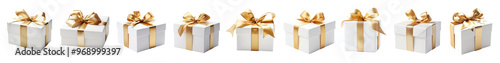 White gift box golden ribbon png cut out element set