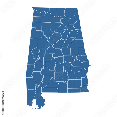 Vector outline map of Alabama state divided into counties