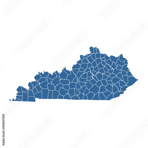 Vector outline map of Kentucky state divided into counties