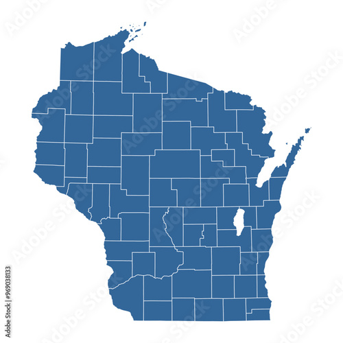 Vector outline map of Wisconsin state divided into counties