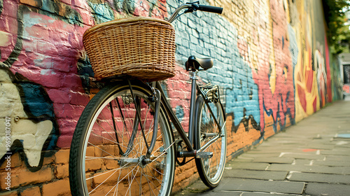 Detailed Shot of a Stylish Bicycle Against a Graffiti-Covered Wall