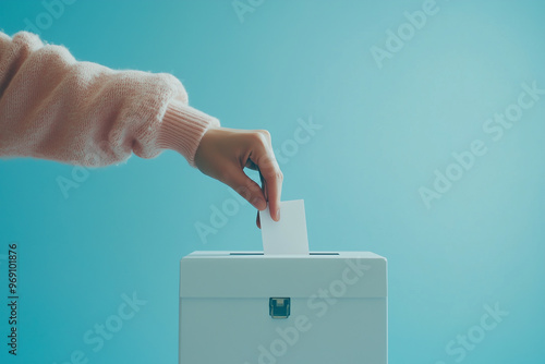 Hand of a person casting a vote into the elections ballot box, presidential election, voting, democracy ,democratic, republican, liberal, conservative