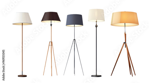 Set of stylish floor lamps, isolated on transparent background, modern home lighting collection