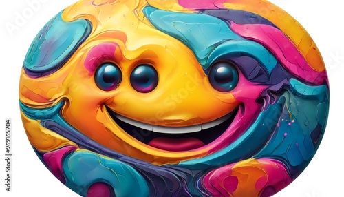 A cheerful sun face illustration with vibrant abstract colors, creating a whimsical and joyful expression. The bright and playful design adds a touch of happiness and energy.. AI Generation