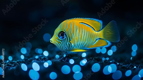 Glowing zebra soma scopas fish against dark background image