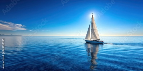 A sailboat gracefully gliding across the open ocean under a clear blue sky, sailboat, gliding, ocean, vast, expanse, clear