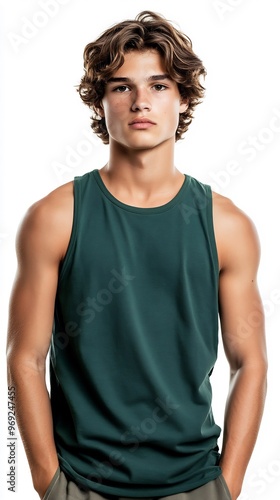 Handsome man in a green tank top. AI Generated